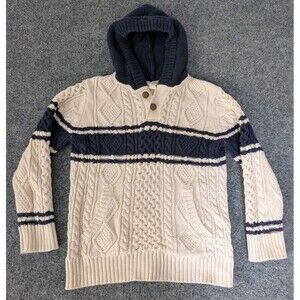 Hope & Henry Boys Cable Knit Organic Cotton Button Pullover Sweater Hooded XS